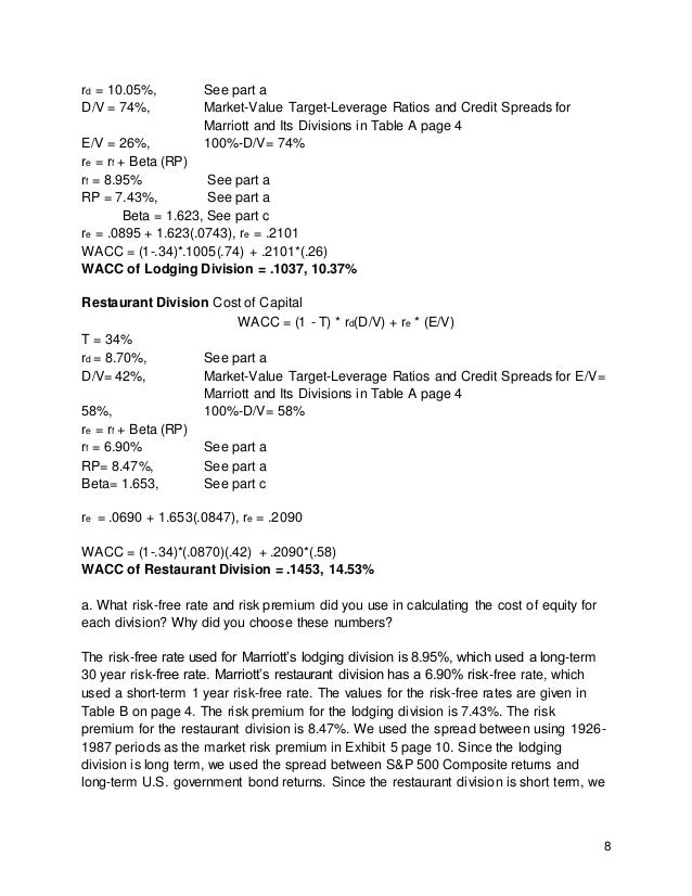 marriott corporation the cost of capital chegg marriott case study pdf